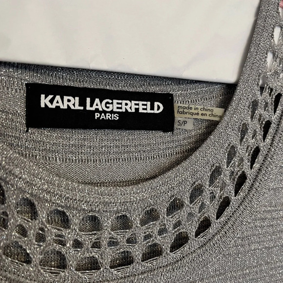 Karl Lagerfeld Gray Textured Knit Dress with Crochet Trim Size S - Picture 3 of 7